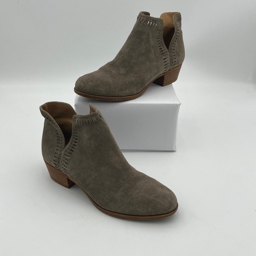 Lucky Brand Ankle Boots Women 9 Gray Bustina Perforated Side Cut Out Boho Bootie
